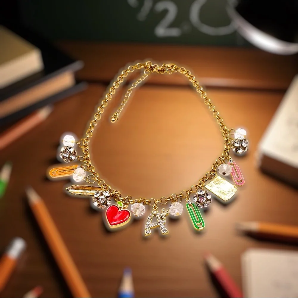 Fun Back to School Charm Necklace With Book Ruler Paper Perfect For Teachers - Picture 5 of 15